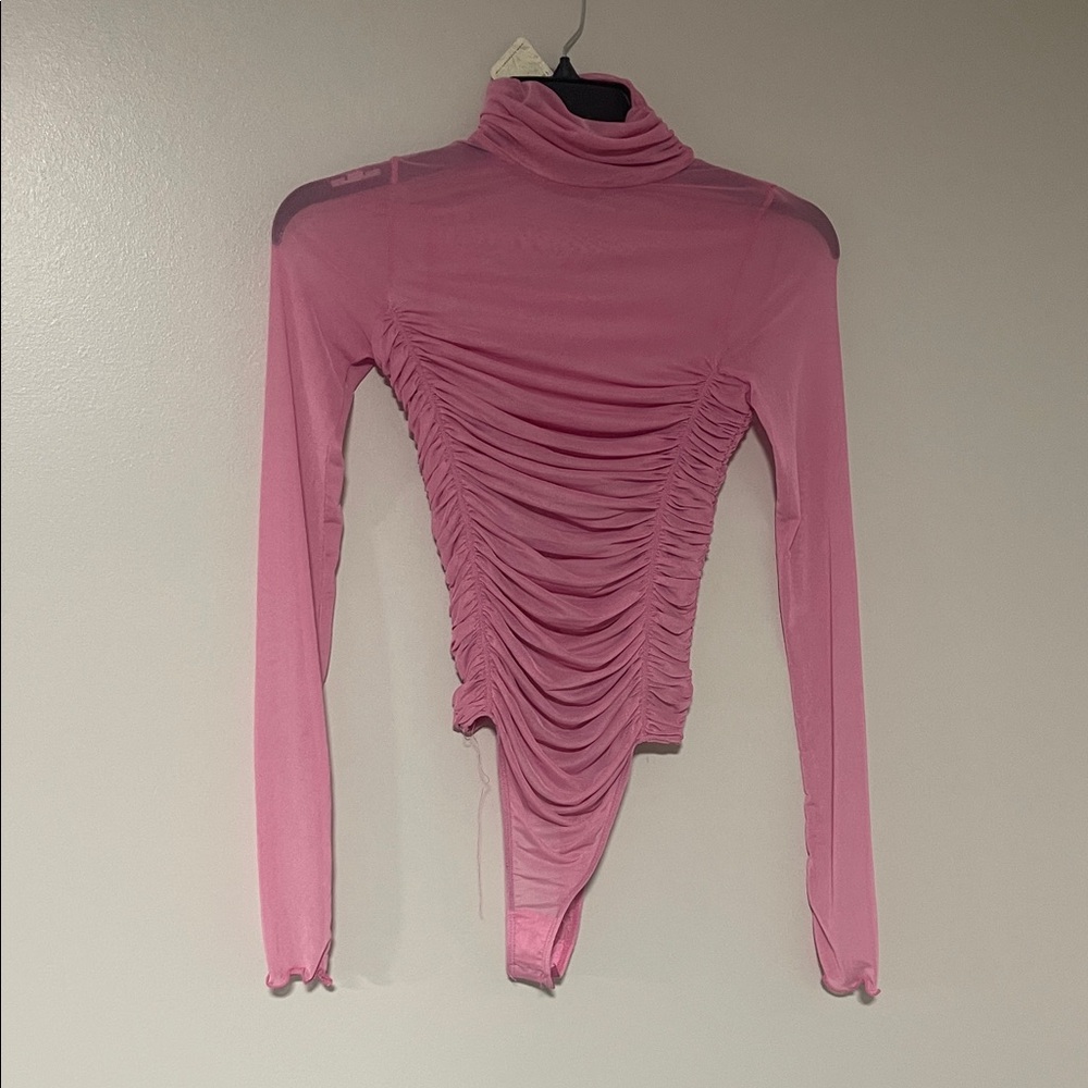 Free People Pink Ruched Bodysuit size S NWT